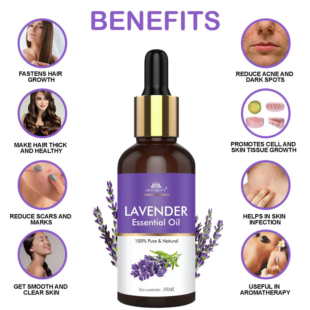 Intimify Lavender essential oil, Reduce Scars and Marks, Get Smooth and Clear Skin, Reduce Acne and Dark Spots