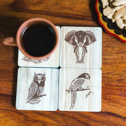 IVEI Mandala Raw Wood Reversible Coasters - Set of 4 (Animal)