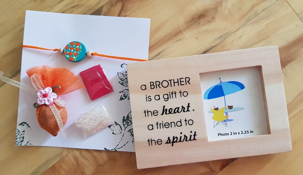IVEI Photo magnet for brother with Rakhi, Roli Chawal and Nariyal - Rakhi gifts for brother