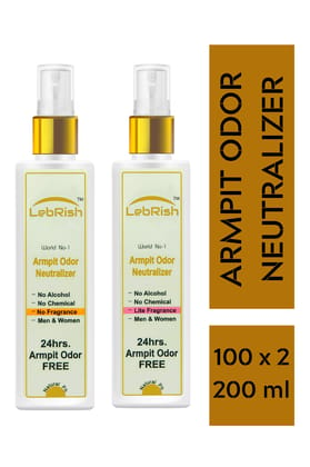 Armpit Odor Neutralizer | Underarm Odor Remover Spray  | LebRish | Zero & Lite Fragrance | 100 + 100= 200 ml