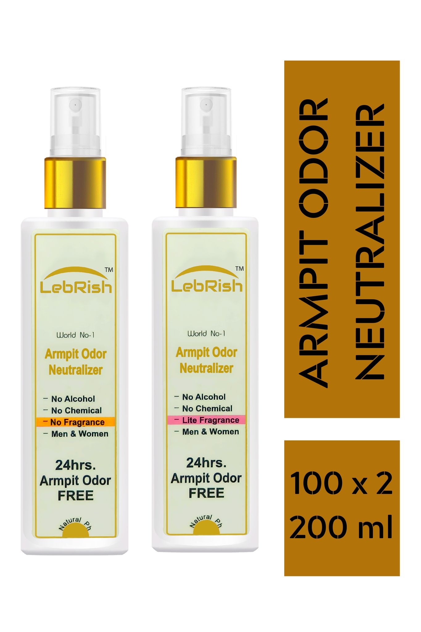 Armpit Odor Neutralizer | Underarm Odor Remover Spray | LebRish | Zero & Lite Fragrance | 100 + 100= 200 ml