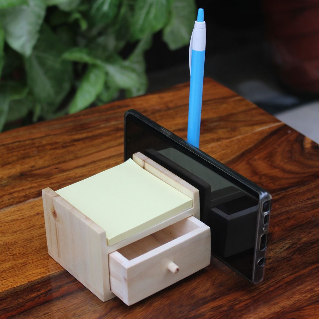 IVEI Wooden Compact Pen Holder with Drawer-Mobile holder - Desk Organizer - Minimal