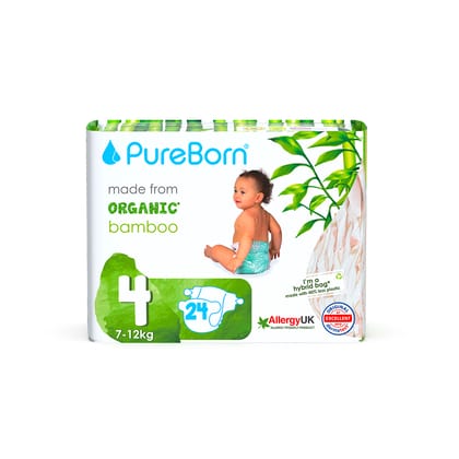 Pureborn Organic Disposable diapers |7 - 12kg | 24 Pcs| Size 4 | Super Soft | Maximum Leakage Protection Single Pack