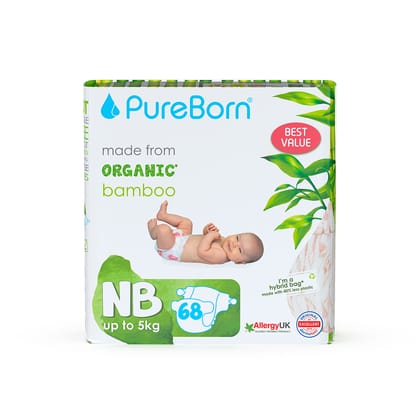 Pureborn Organic Disposable diapers Upto 5kg | 68 Pcs| NewBorn | Super Soft | Maximum Leakage Protection double Pack