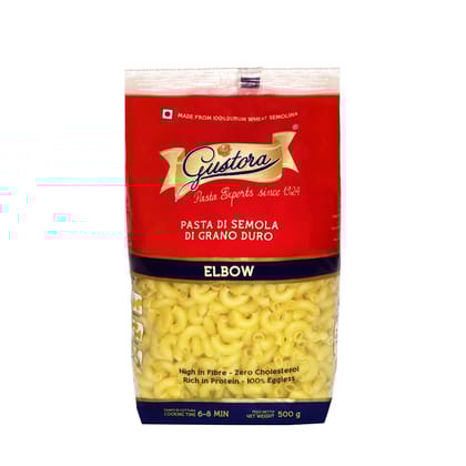 Gustora Elbow Pasta 500g I Made of Durum Wheat Semolina I Rich in Protein & Fibre I Cooking Time 10 Min (pack of 1, 500gm)