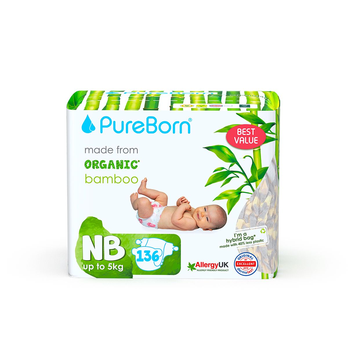 Pureborn Organic Disposable diapers Upto 5kg | 136 Pcs| NewBorn | Super Soft | Maximum Leakage Protection Master Pack