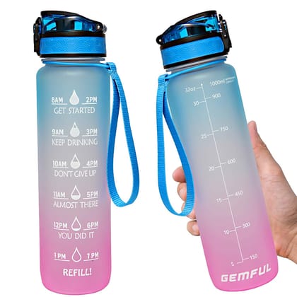 EVERSTRONG Unbreakable Water Bottle, Motivational Time Marker, Sipper Bottle with straw, Water Bottle for Gym Office| Mobile App with Drinking Water Reminder 1000 Ml (Multi color)