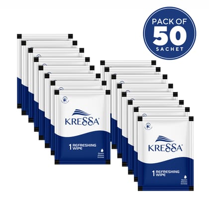 Kressa Refreshing and Cleansing Wet Wipes | PH Balanced | Pack of 50 Single Wipes