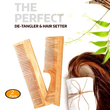 Qawvler  Wooden Comb Neem Anti Hair Fall & Anti Dandruff (Pack of 2)