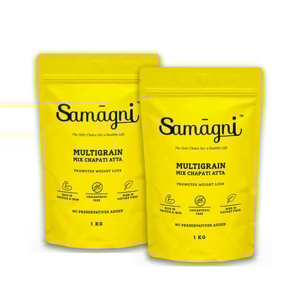 Samagni Multigrain Mix Chapati Atta 2 kg (Pack of 2), 100% Whole Wheat,Jowar,Bajra,Ragi, Oats| High in Dietary Fibre | Protein Rich | Promotes Weight Loss
