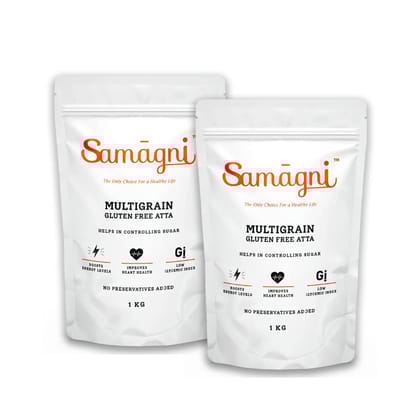 Samagni Multigrain Gluten Free Atta 2 kg (Pack of 2) | Diabetic Friendly Atta| Low Glycemic Index | Jowar, Bajra, Ragi, Oats, Fenugreek Seeds, Flax Seeds
