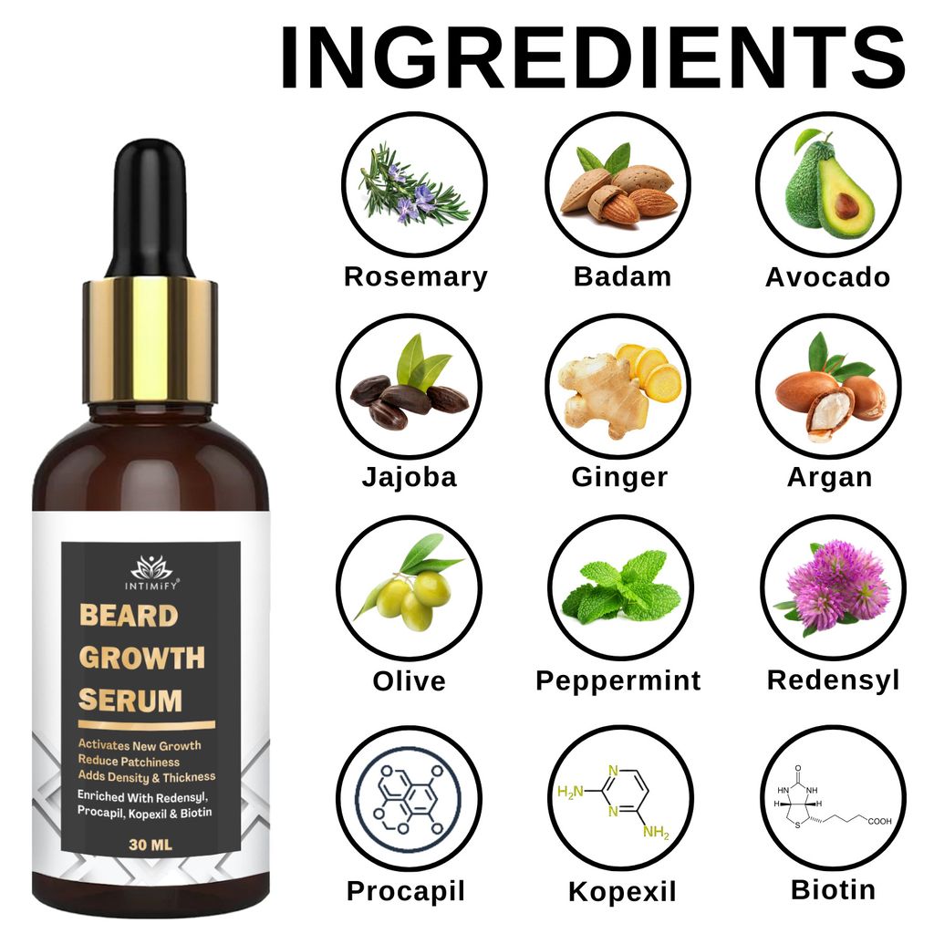 Intimify Beard Growth Serum, beard growth, beard oil, moustache growth oil, beard growth oil, 30 ml