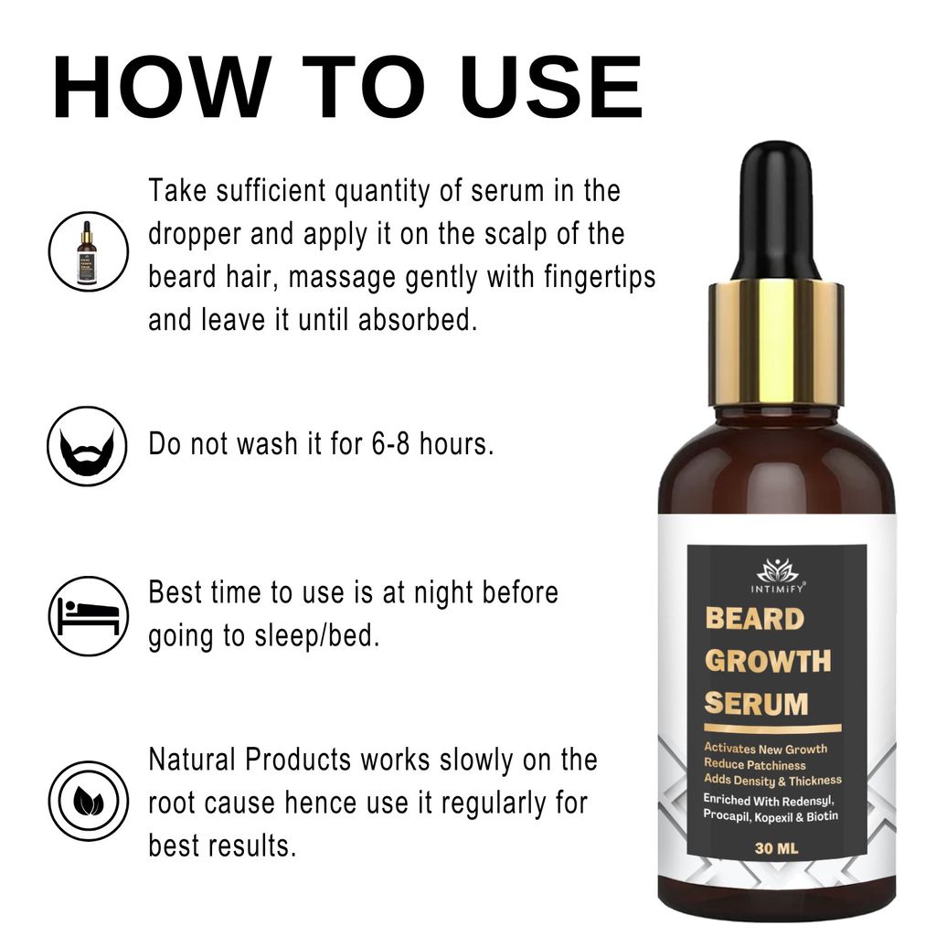 Intimify Beard Growth Serum, beard growth, beard oil, moustache growth oil, beard growth oil, 30 ml