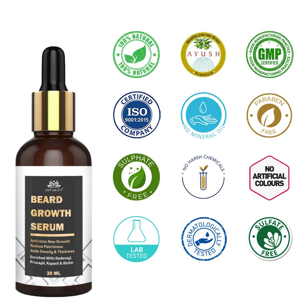 Intimify Beard Growth Serum, beard growth, beard oil, moustache growth oil, beard growth oil, 30 ml