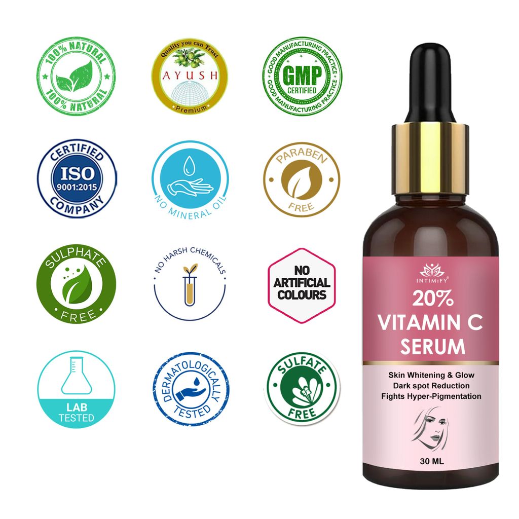 Intimify 20% Vitamin C Serum, vitamin c serum, anti acne serum, face serum, skin brightening serum, 30 ml