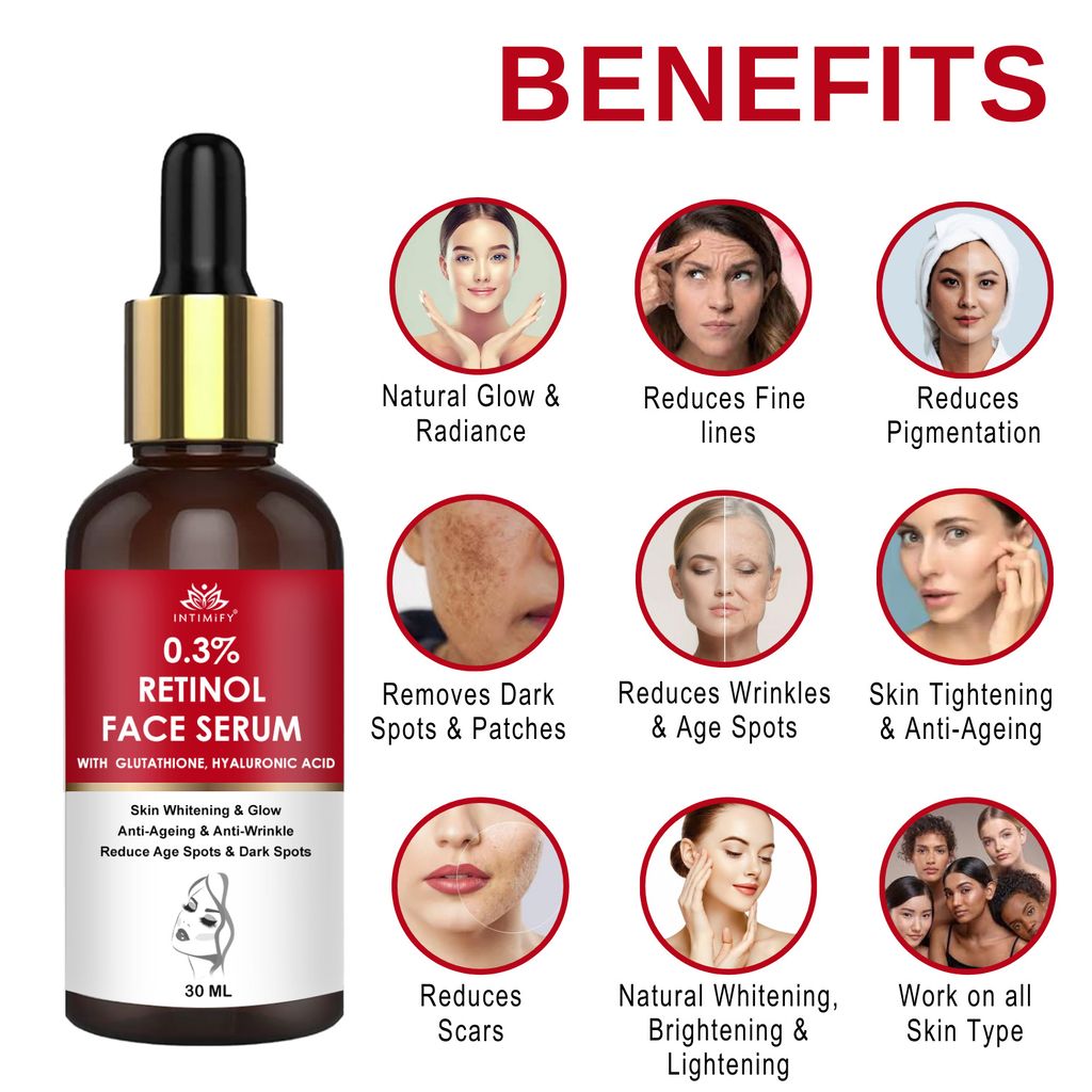 Intimify 0.3% Retinol Face Serum, for Skin Brightening, skin brightening serum, face serum, anti acne serum, 30 ml