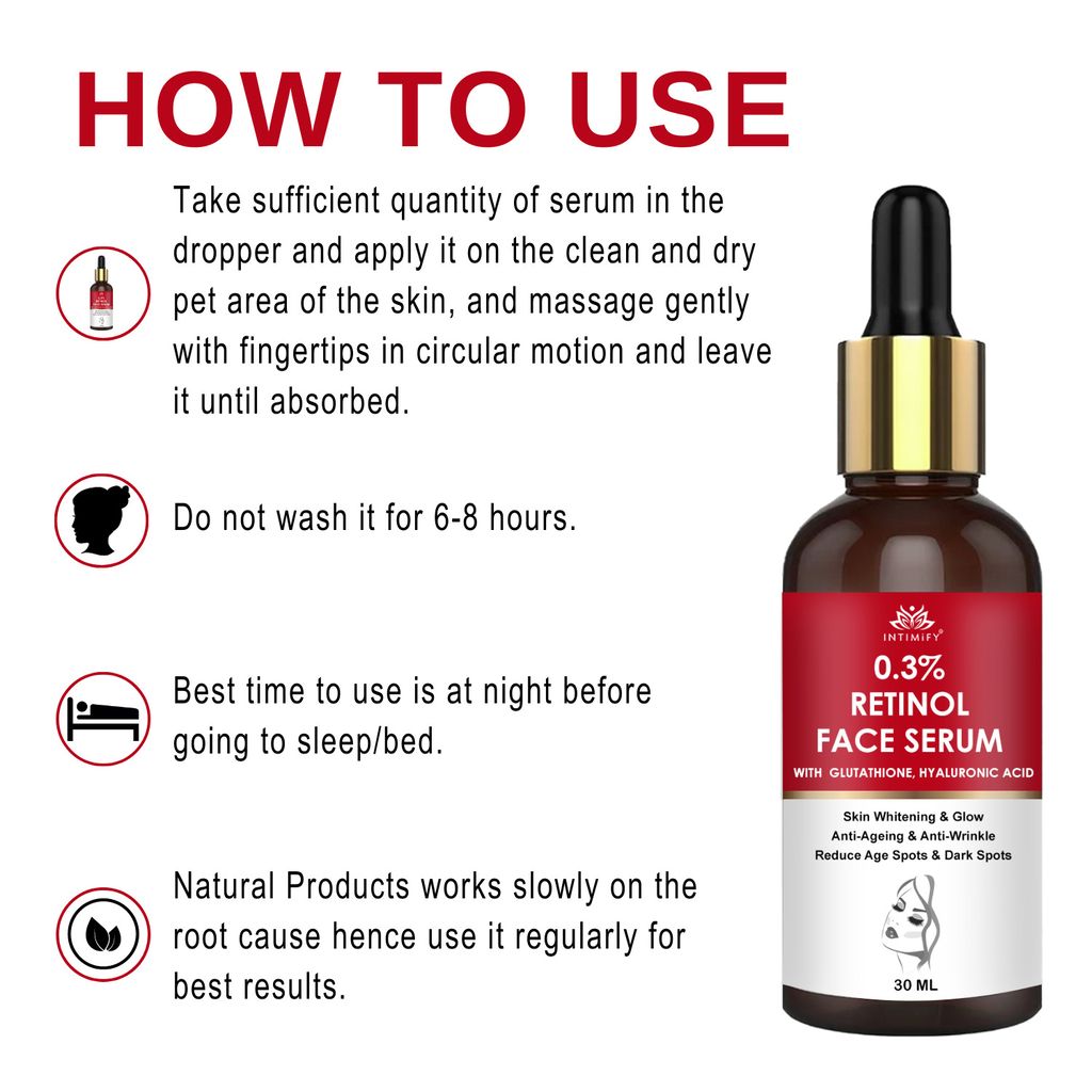 Intimify 0.3% Retinol Face Serum, for Skin Brightening, skin brightening serum, face serum, anti acne serum, 30 ml