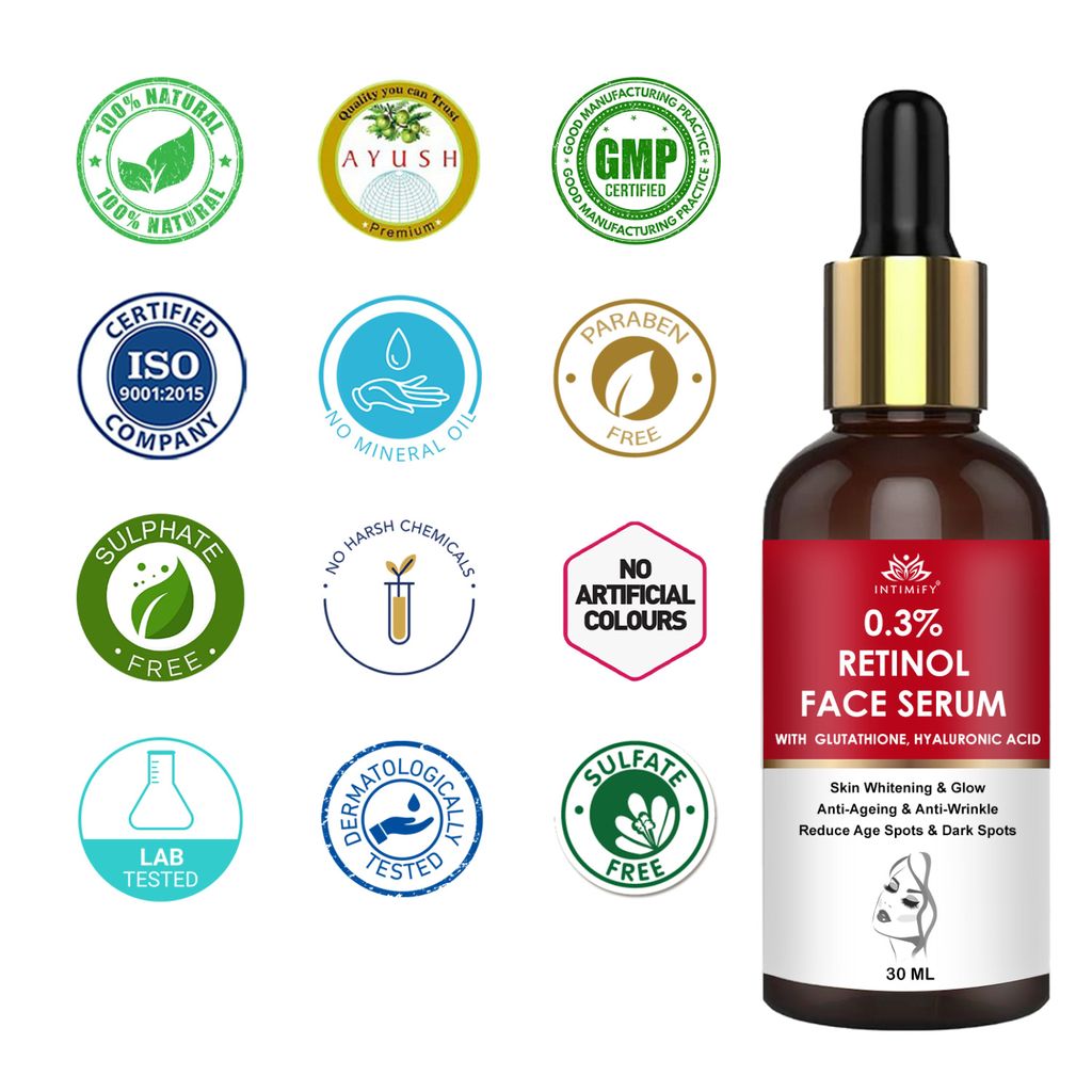 Intimify 0.3% Retinol Face Serum, for Skin Brightening, skin brightening serum, face serum, anti acne serum, 30 ml