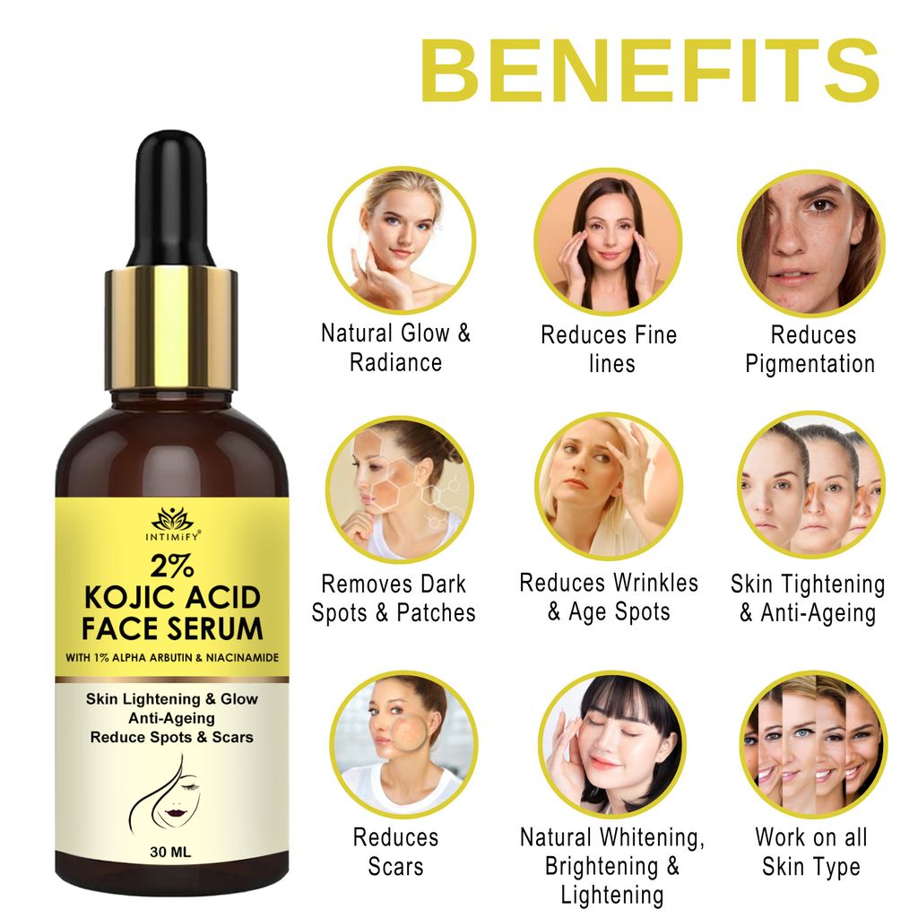 Intimify 2% Kojic Acid Serum, for Skin Brightening, skin whitening, anti acne serum, anti acne face serum, 30 ml