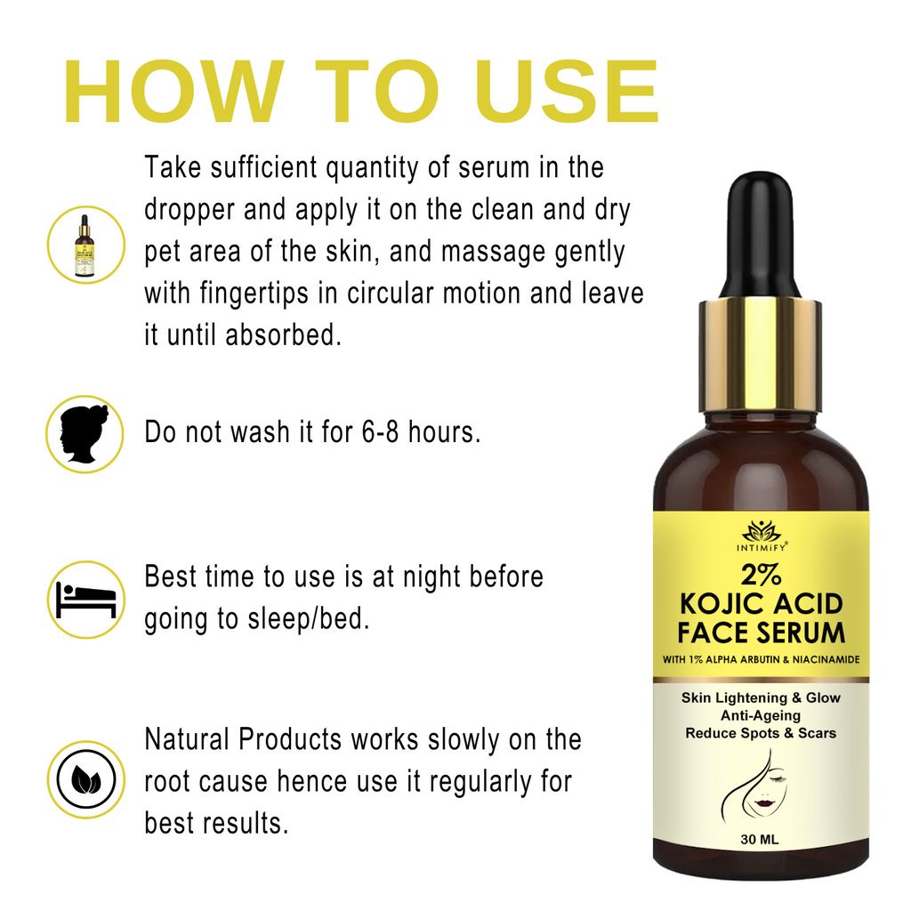 Intimify 2% Kojic Acid Serum, for Skin Brightening, skin whitening, anti acne serum, anti acne face serum, 30 ml