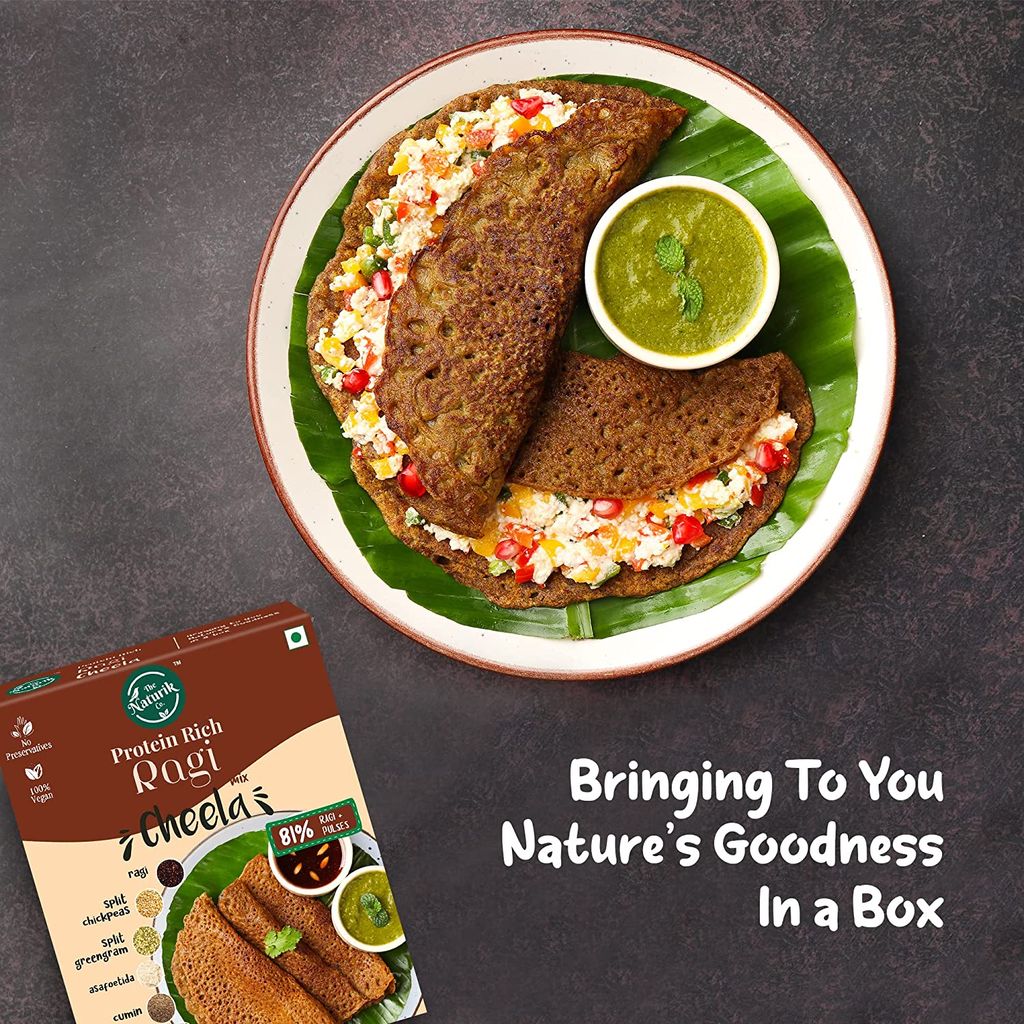 The Naturik Co Ragi and Multigrain Cheela Mix Combo - 250g each (Pack of 2), Ready to Cook Chilla/Dosa, Protein Rich Healthy Breakfast, 20% Protein, Anytime Snack for Kids and Family