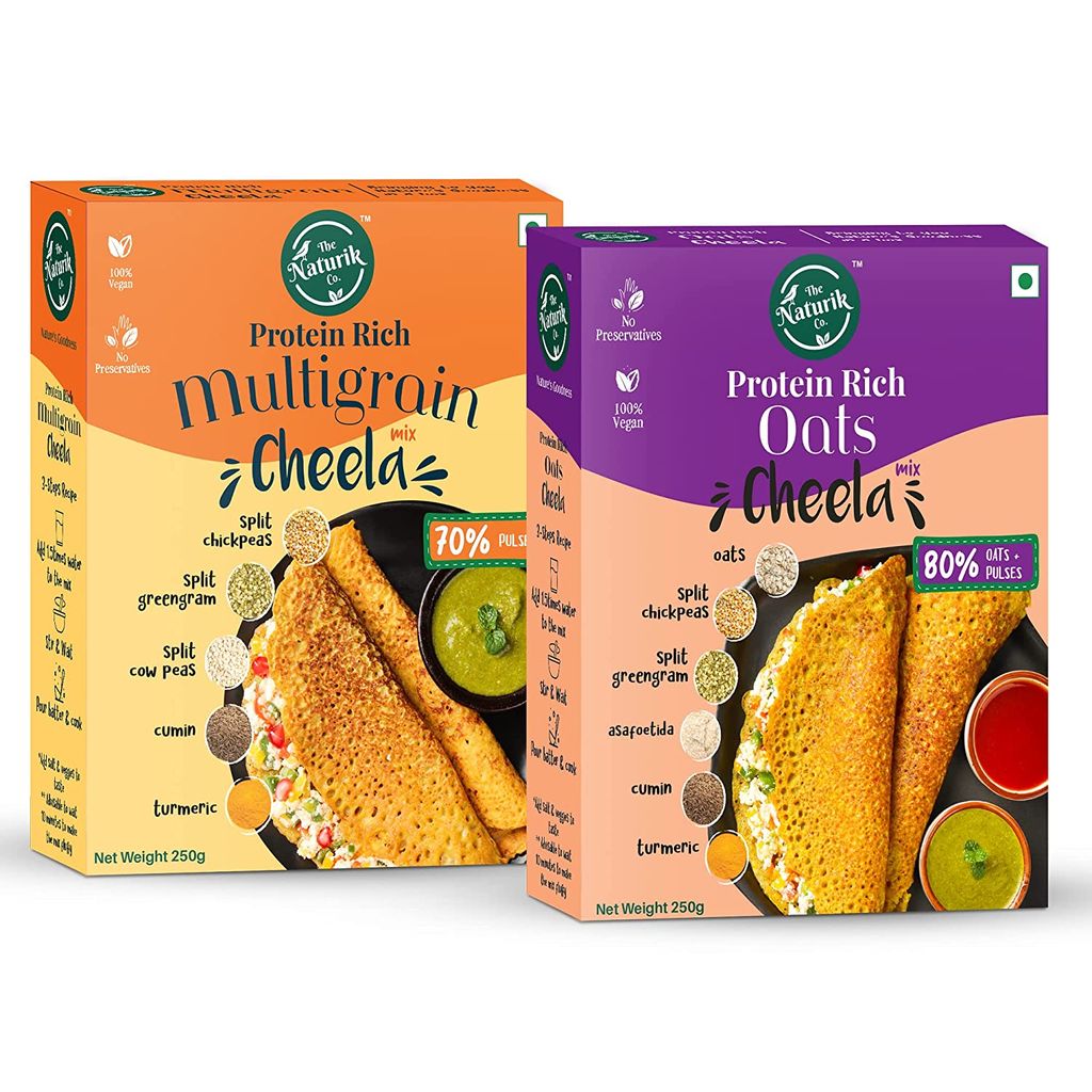 The Naturik Co Oats and Multigrain Cheela Mix Combo - 250g each (Pack of 2), Chilla/Dosa for Ready to Cook, Healthy Breakfast, 20% Protein, Anytime Snack for Kids and Family