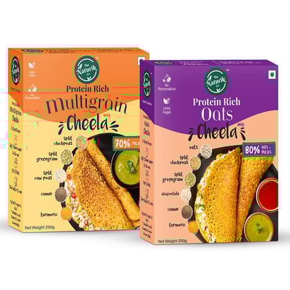 The Naturik Co Oats and Multigrain Cheela Mix Combo - 250g each (Pack of 2), Chilla/Dosa for Ready to Cook, Healthy Breakfast, 20% Protein, Anytime Snack for Kids and Family