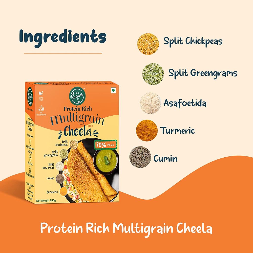 The Naturik Co Oats and Multigrain Cheela Mix Combo - 250g each (Pack of 2), Chilla/Dosa for Ready to Cook, Healthy Breakfast, 20% Protein, Anytime Snack for Kids and Family