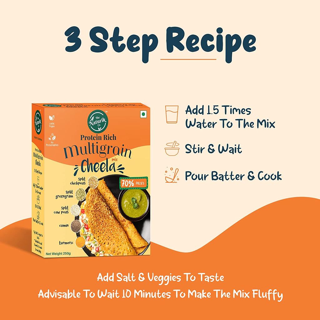 The Naturik Co Oats and Multigrain Cheela Mix Combo - 250g each (Pack of 2), Chilla/Dosa for Ready to Cook, Healthy Breakfast, 20% Protein, Anytime Snack for Kids and Family