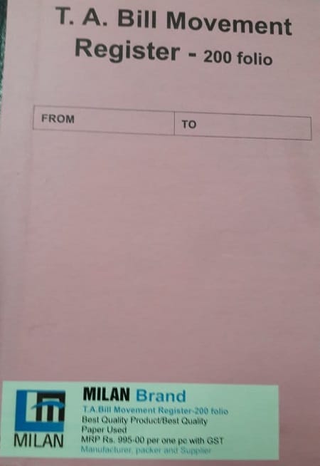 Travelling Allowance [T.A.Bill] Movement Register-200 folio in English for Central Government Office
