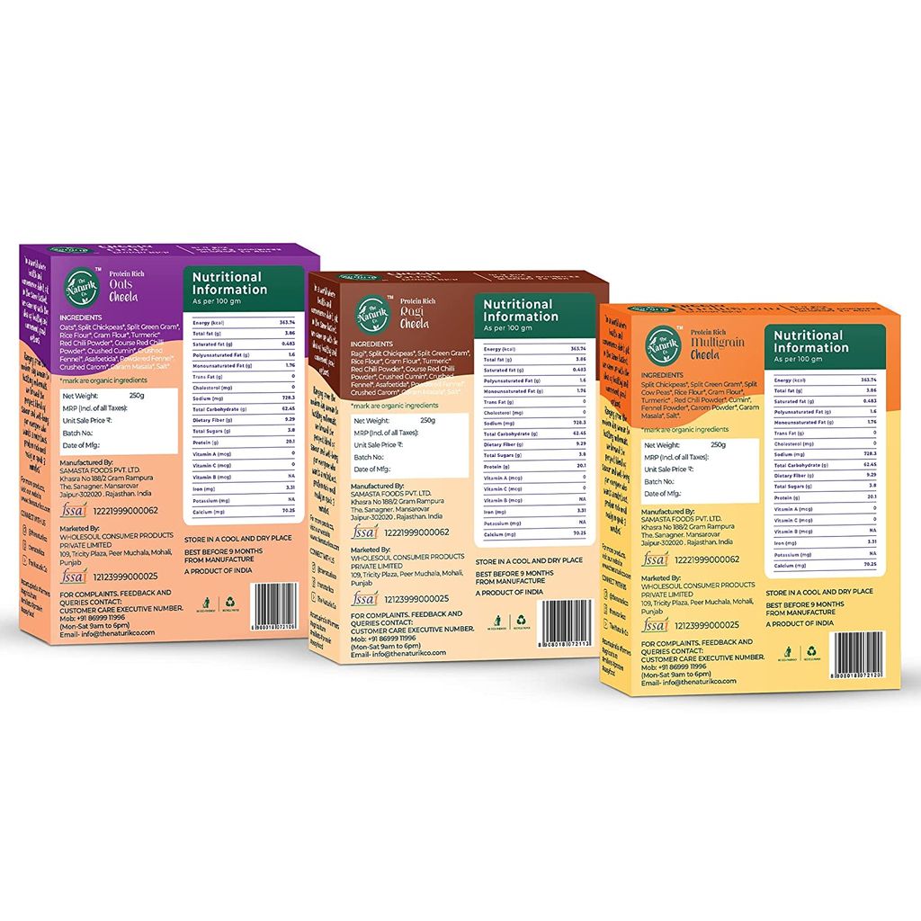 The Naturik Co Oats, Ragi and Multigrain Cheela Mix Combo, Snack for Kids and Family 250g each (Pack of 3), Ready to Cook Chilla/Dosa for Healthy Breakfast, 20% Protein,
