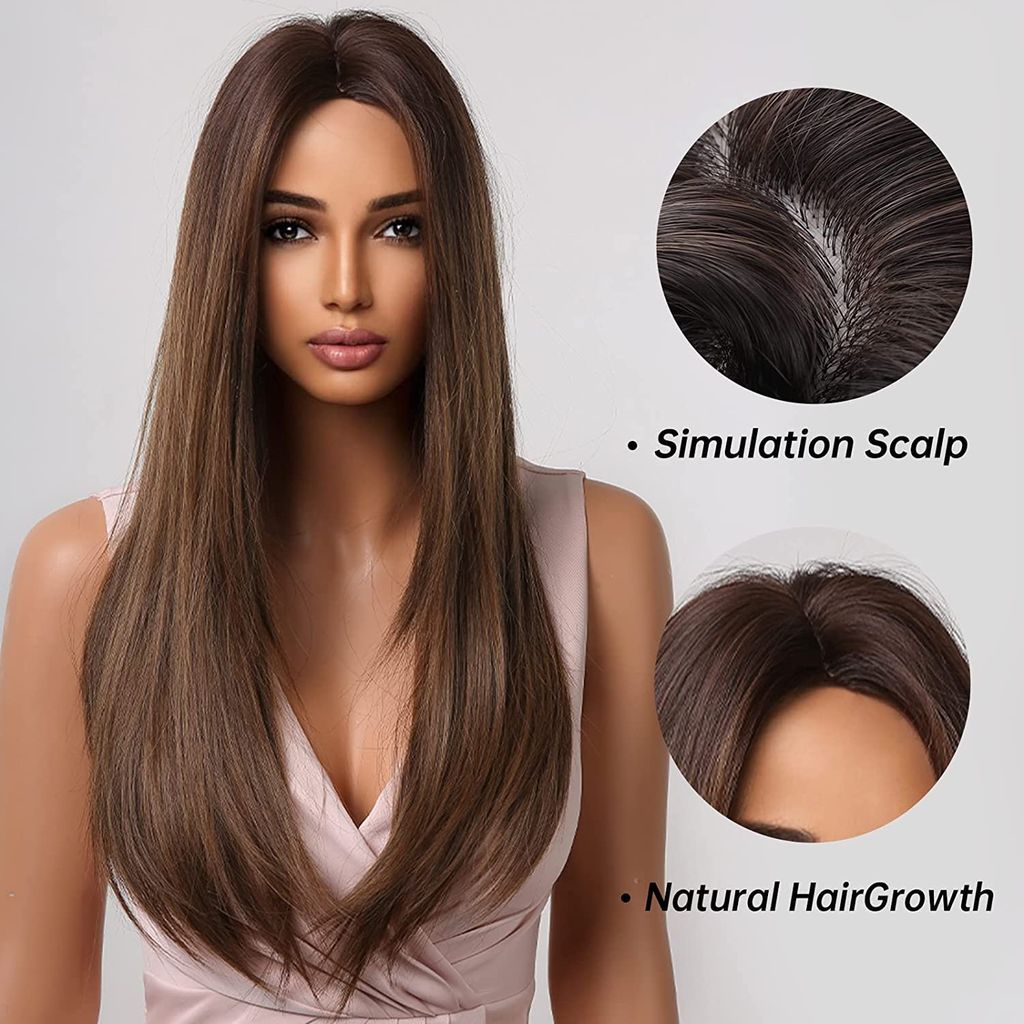 AKASHKRISHNA Full Head Hair wig for woman, Natural Brown Straight Made With Japanese Synthetic Fiber Heat Friendly Synthetic Fiber, Easy Wear, Fashion Wig Wig-123