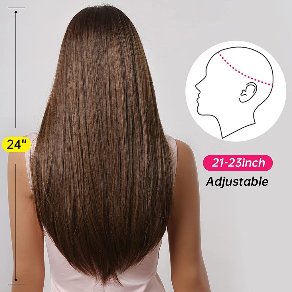 AKASHKRISHNA Full Head Hair wig for woman, Natural Brown Straight Made With Japanese Synthetic Fiber Heat Friendly Synthetic Fiber, Easy Wear, Fashion Wig Wig-123