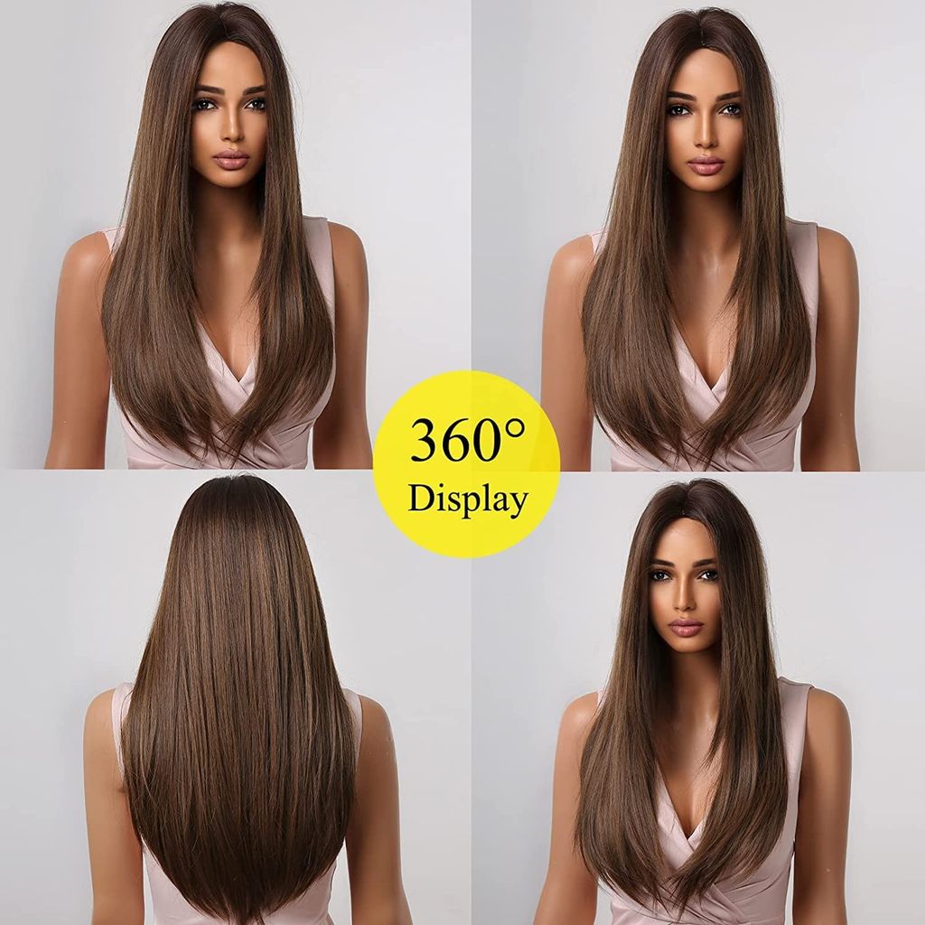 AKASHKRISHNA Full Head Hair wig for woman, Natural Brown Straight Made With Japanese Synthetic Fiber Heat Friendly Synthetic Fiber, Easy Wear, Fashion Wig Wig-123