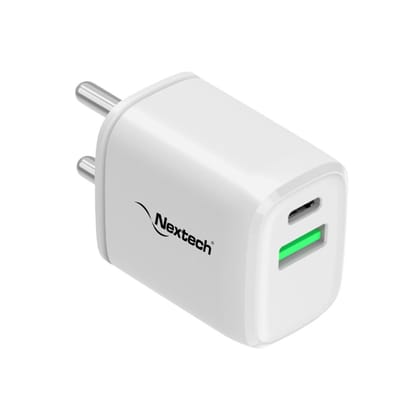 Nextech 24W Dual Port PDQC 3.0 Fast Charger Compatible with iPhone/iPad/Pixel/Mac book