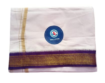 Jinka Lakshmi Collections 100% Handloom White Cotton Dhoti With Big Borders 4 Meters Unstitched Pack of 2 (Multicolor-6)