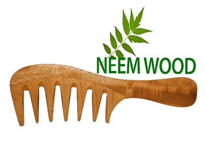Rufiys Pure Neem Wooden Wide Tooth Comb | Neem Wood Hair Comb for Women & Men | Hair Growth | Anti Dandruff | Detangling Comb Pack of 1