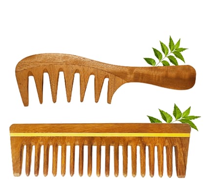Neem Wooden Comb Set | Wide Tooth Comb for Women & Men | Detangling | Anti Dandruff | Hair Growth Combo Pack
