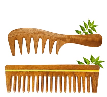 Neem Wooden Comb Set | Wide Tooth Comb for Women & Men | Detangling | Anti Dandruff | Hair Growth Combo Pack