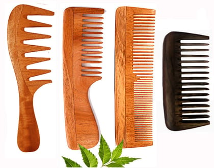 Wooden Comb for Women & Men Hair Growth AntiDandruff Detangle Frizz & Curly Hair Pack of 4