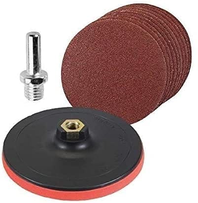 H9 Hook & Loop Sanding Disc M14 Nut Pad 5 inch Thread for 5" Angle Grinder and Drill Machine for Paint & Rust Remover 10 Pcs Sandpaper & Adopter (125mm) (Combo M14-5" Buffing Pad +adapter +10 Sandpaper, 1)