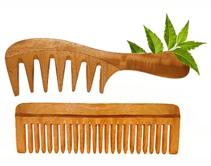 Rufiys Neem Wooden Comb Set | Wide Tooth Comb for Women & Men | Detangling | Anti Dandruff | Hair Growth - Pack of 2…
