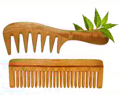 Rufiys Neem Wooden Comb Set | Wide Tooth Comb for Women & Men | Detangling | Anti Dandruff | Hair Growth - Pack of 2…
