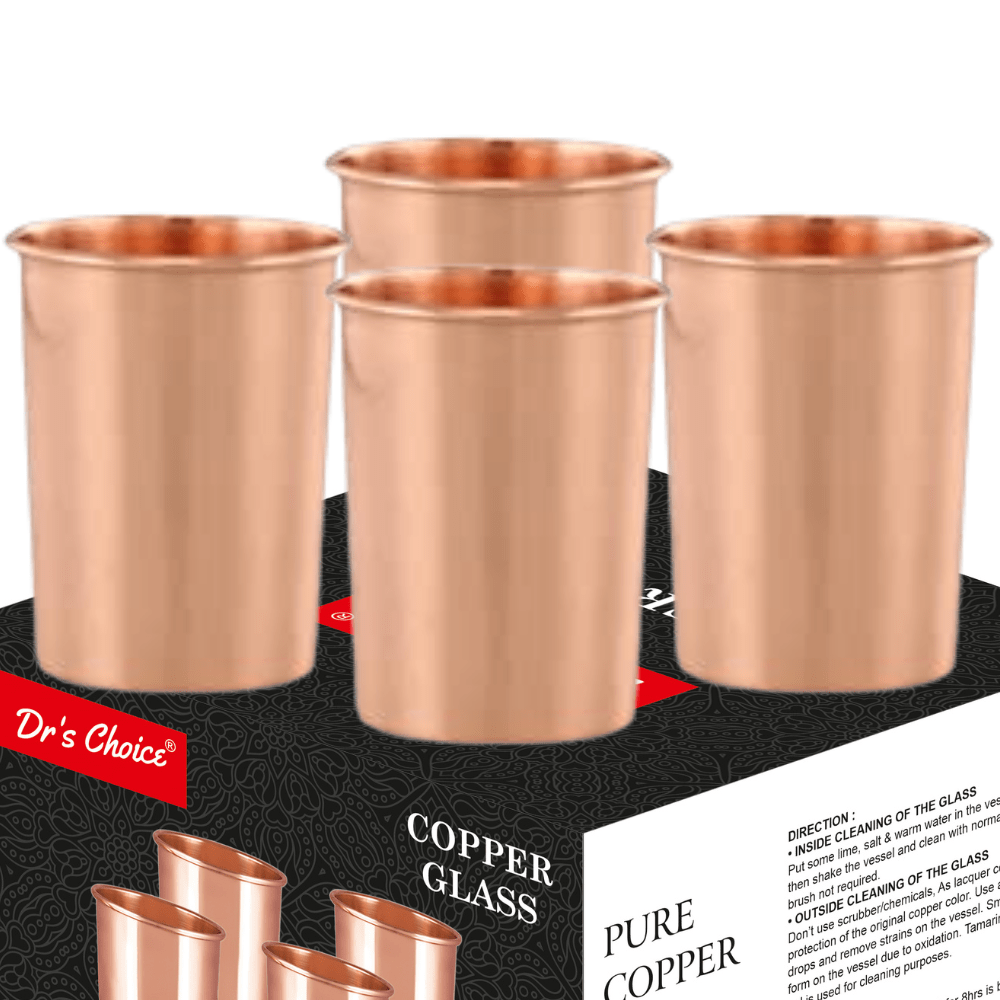 Dr's Choice Pure Copper Plain Matt Water Glass Set of 4pc