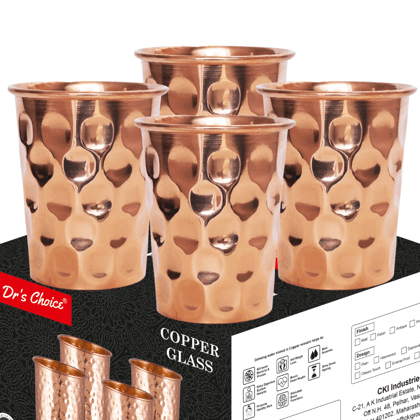 Dr's Choice Pure Copper Diamond Design Water Glass Set of 4pc