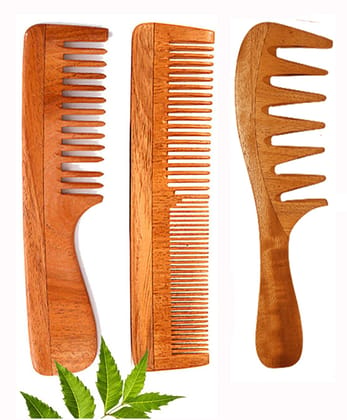 Neem Wooden Comb for Hair fall Control Hair Growth | Detangle Frizz Control | Anti Static Anti Dandruff Comb for Women Men (Pack of 3)…
