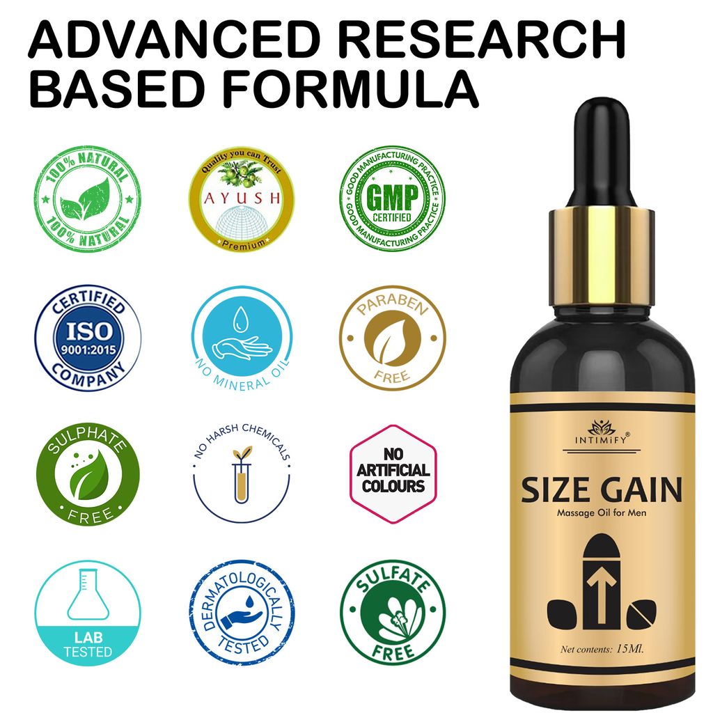 Intimify Size Gain Oil to Increase Size and Thickness, Increase Length, Time Booster, Extra Pleasure, Extra Stamina & Power