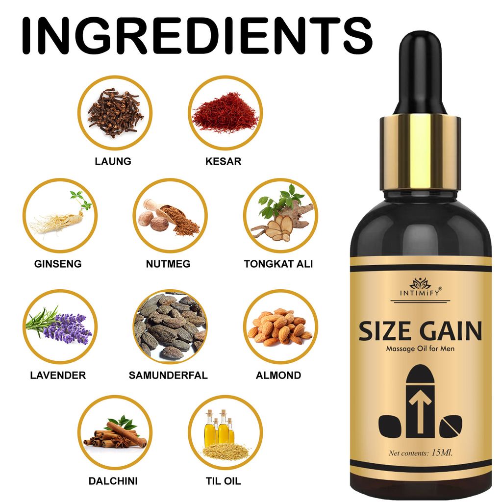 Intimify Size Gain Oil to Increase Size and Thickness, Increase Length, Time Booster, Extra Pleasure, Extra Stamina & Power