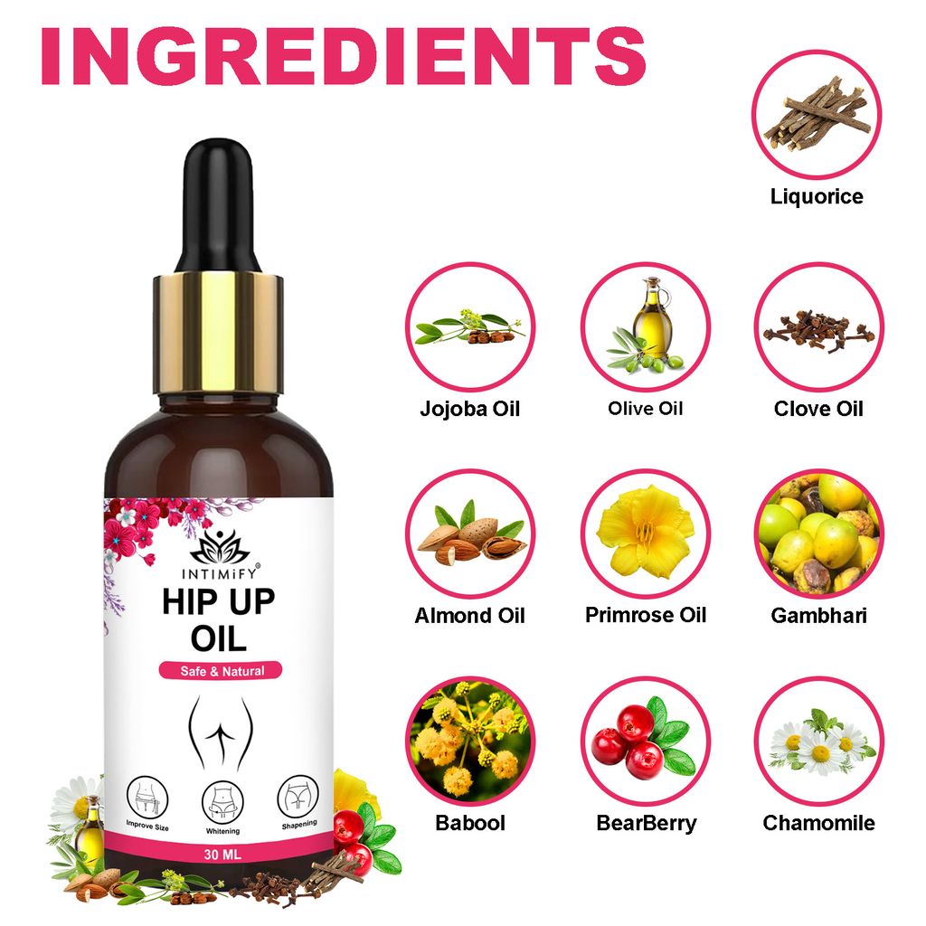 Intimify Hip Up Oil for Hips Enlargement, Bum Firming, Hips UpLifting, Bum Tightening, Bum Shape Improvement, Bum Size Increase