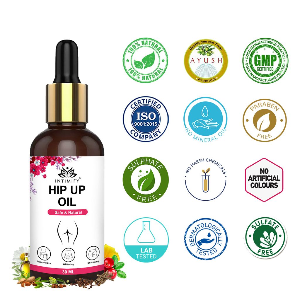 Intimify Hip Up Oil for Hips Enlargement, Bum Firming, Hips UpLifting, Bum Tightening, Bum Shape Improvement, Bum Size Increase